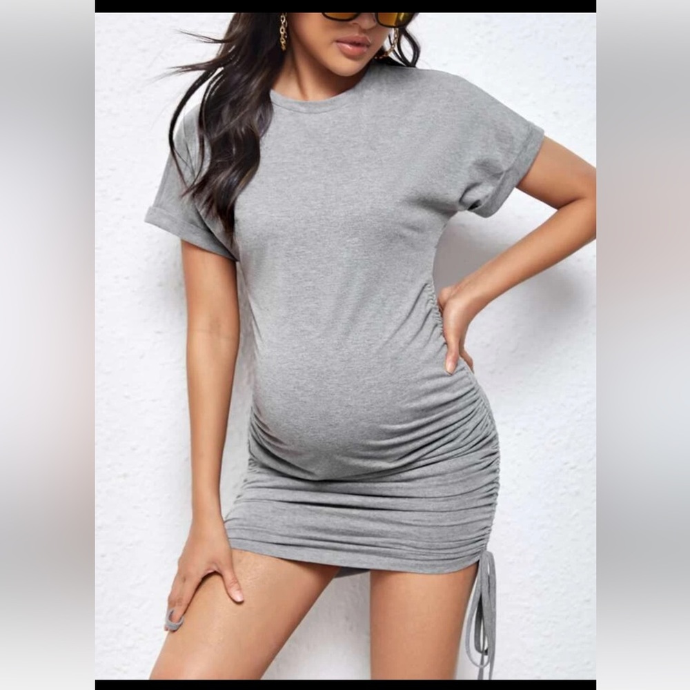 SHEIN Maternity Drawstring Roll Up Sleeve Bodycon Dress